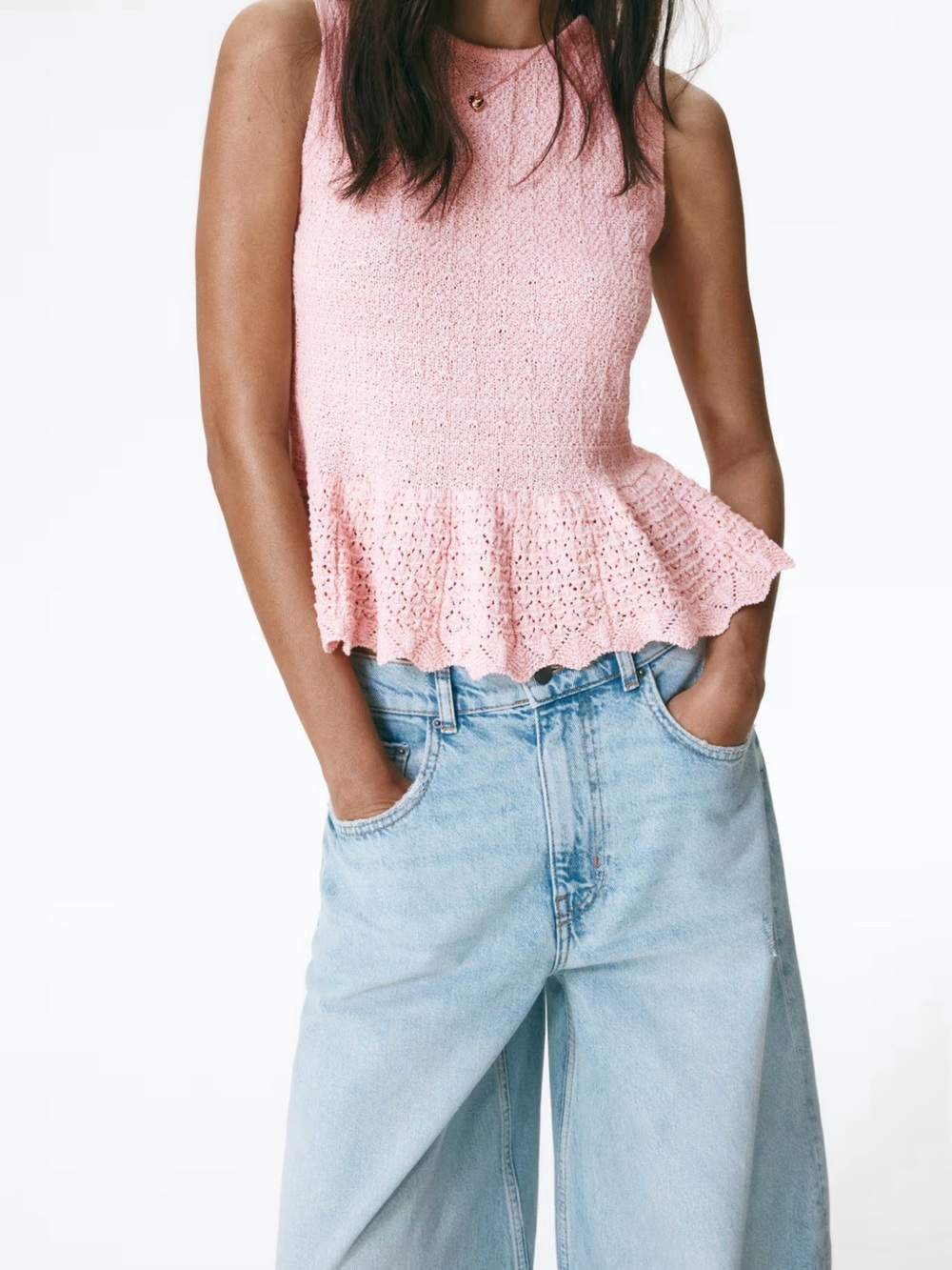 H&M Pink Crochet Knit Sleeveless Top - Picture 2 of 2